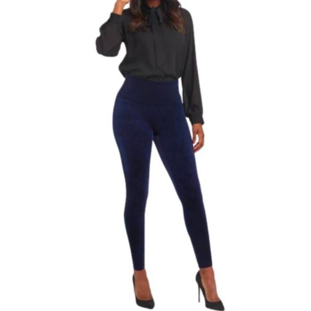 SPANX Blue Velvet High Waisted Leggings Size Large